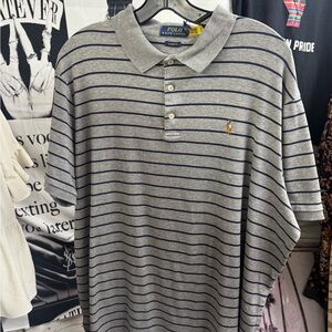 Ralph Lauren Gray and Navy Striped Polo Shirt
